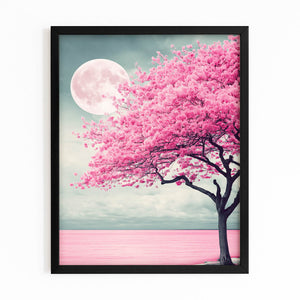 Pink Cherry Blossom Tree Moon Wall Art