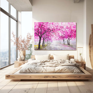 Pink Cherry Blossom Trees Landscape Art