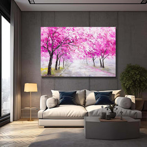 Pink Cherry Blossom Trees Landscape Art