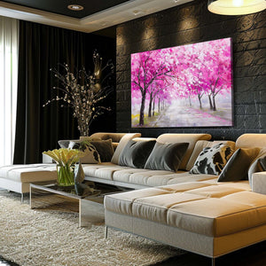 Pink Cherry Blossom Trees Landscape Art