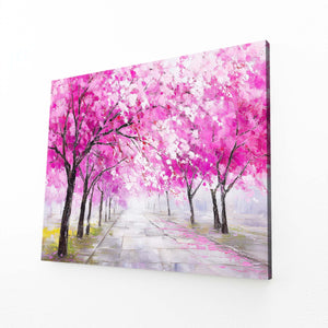 Pink Cherry Blossom Trees Landscape Art