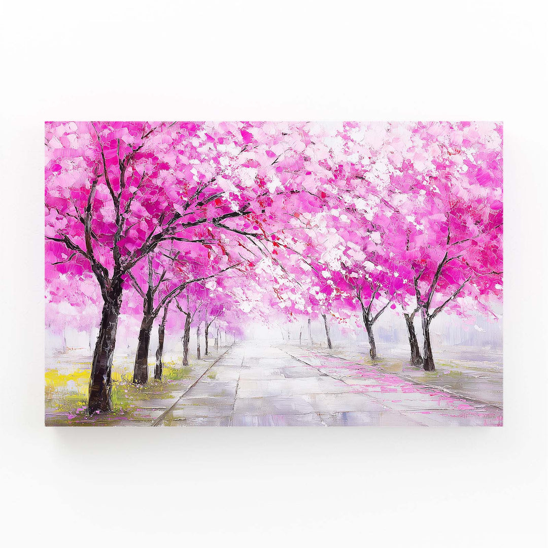 Pink Cherry Blossom Trees Landscape Art