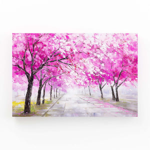 Pink Cherry Blossom Trees Landscape Art