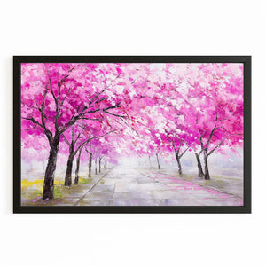 Pink Cherry Blossom Trees Landscape Art