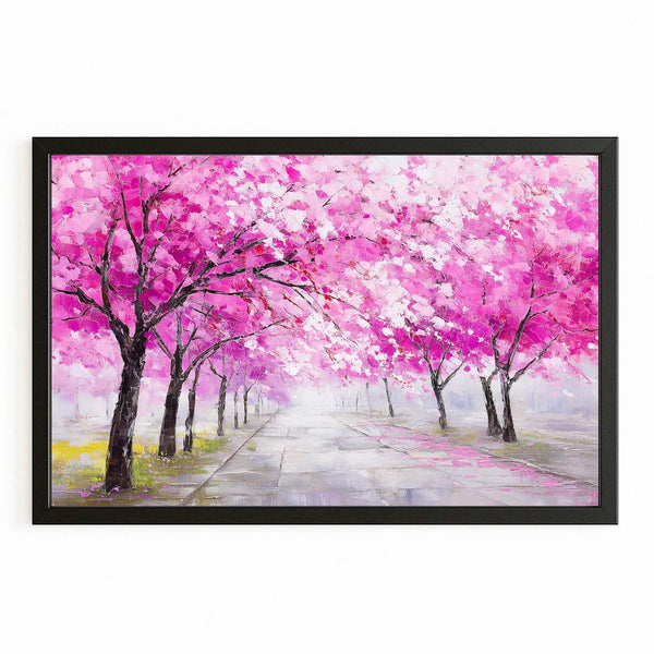 Pink Cherry Blossom Trees Landscape Art