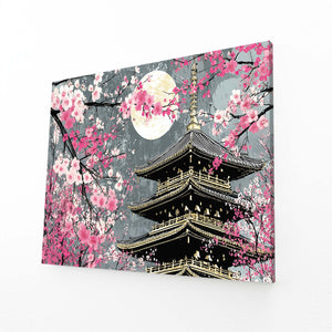 Pink Japanese Cherry Blossom Pagoda Wall Art