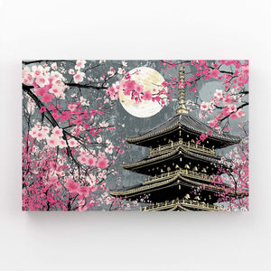 Pink Japanese Cherry Blossom Pagoda Wall Art
