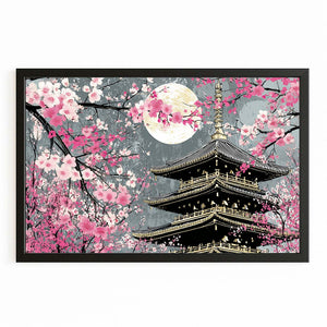 Pink Japanese Cherry Blossom Pagoda Wall Art