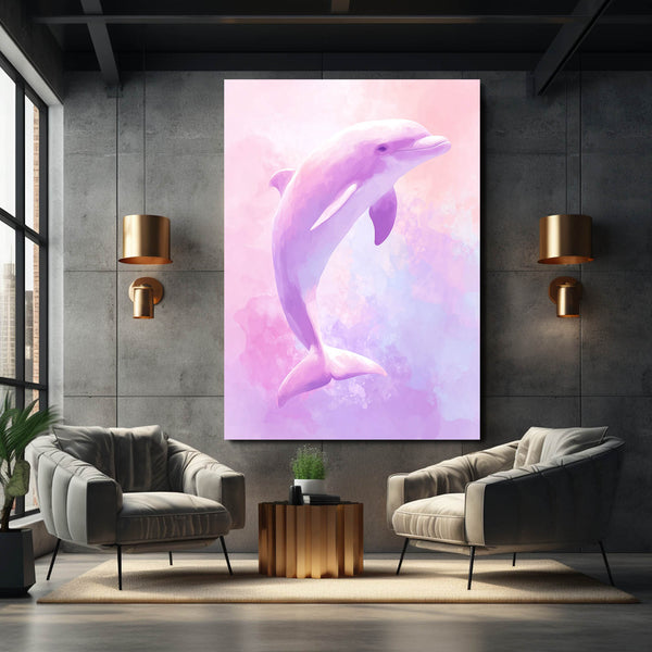 Pink Vertical Dolphin Art