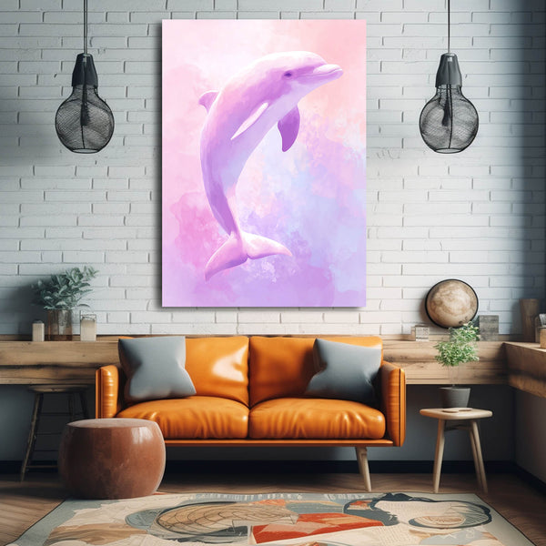 Pink Vertical Dolphin Art