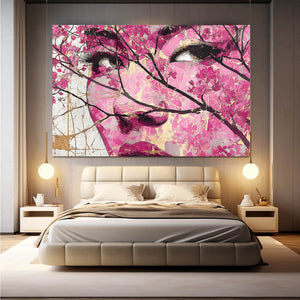 Pink Woman Cherry Blossom Wall Art