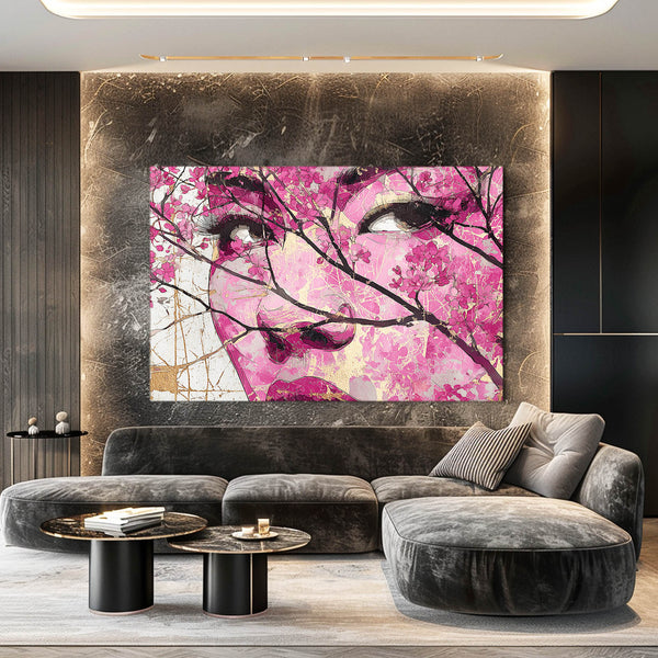 Pink Woman Cherry Blossom Wall Art