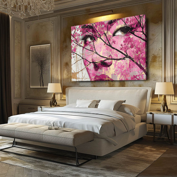 Pink Woman Cherry Blossom Wall Art