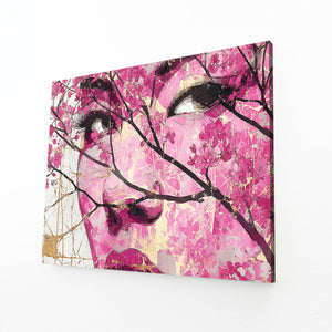 Pink Woman Cherry Blossom Wall Art