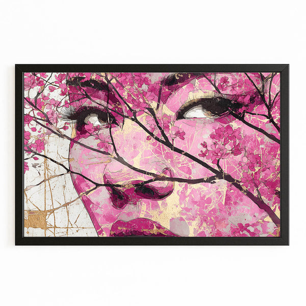 Pink Woman Cherry Blossom Wall Art