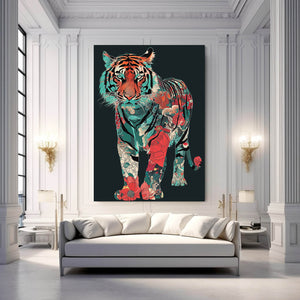 Floral Tigert Art Canvas | MusaArtGallery™