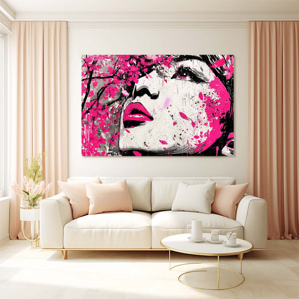 Pop Art Woman Cherry Blossom Wall Art