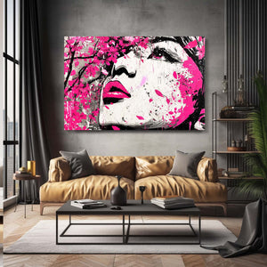 Pop Art Woman Cherry Blossom Wall Art