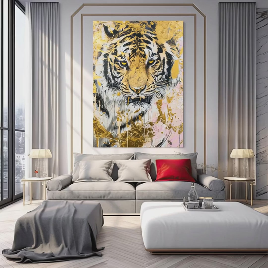 Gold Abstract Tiger Wall Art