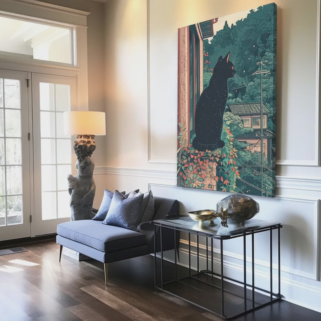 Cat Art Canvas Black