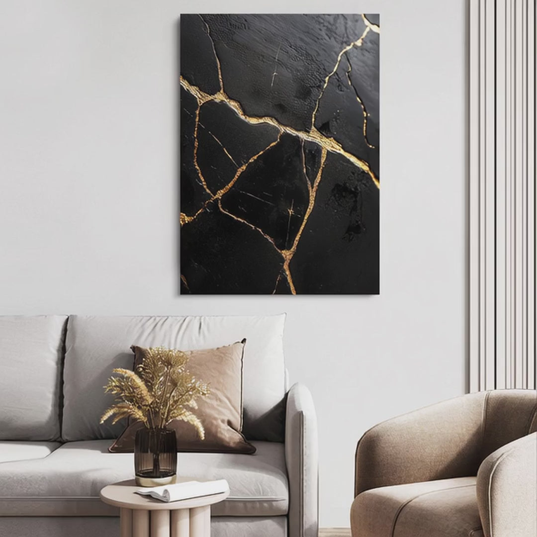 Black Abstract Art Gold