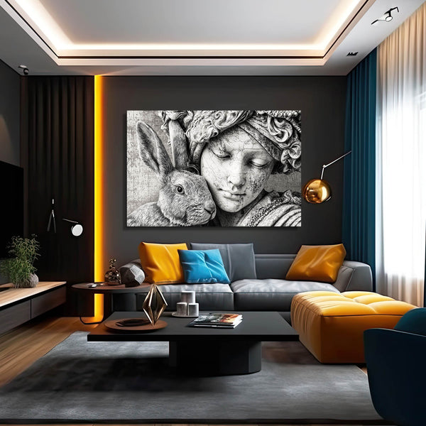 Rabbit Canvas Wall Art Black And White