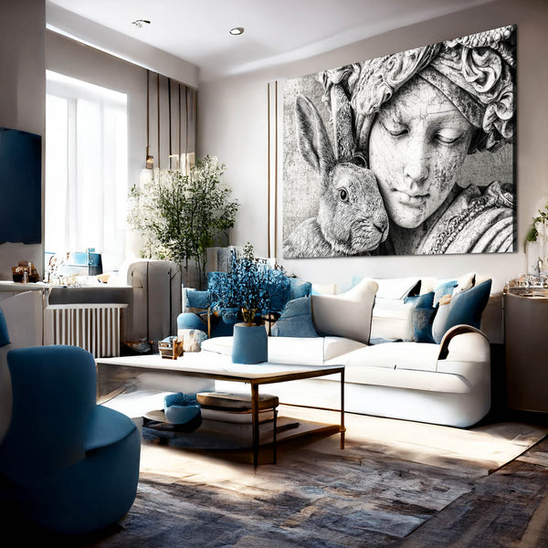 Rabbit Canvas Wall Art Black And White