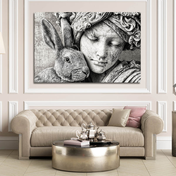 Rabbit Canvas Wall Art Black And White