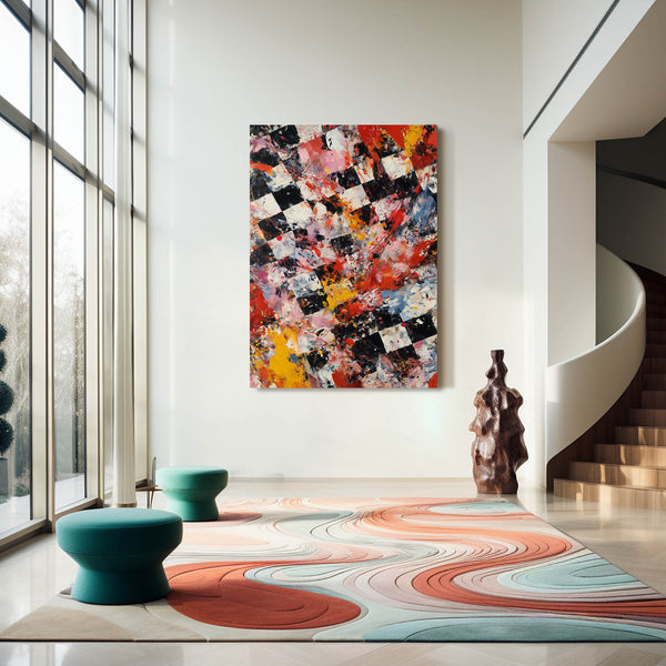 Red Abstract Chess Board Art