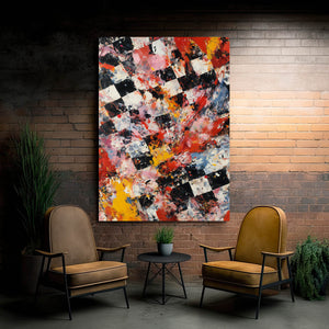 Red Abstract Chess Board Art