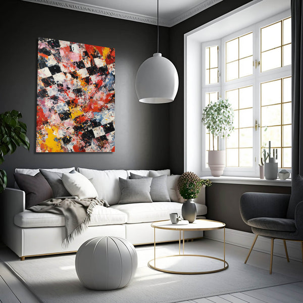 Red Abstract Chess Board Art