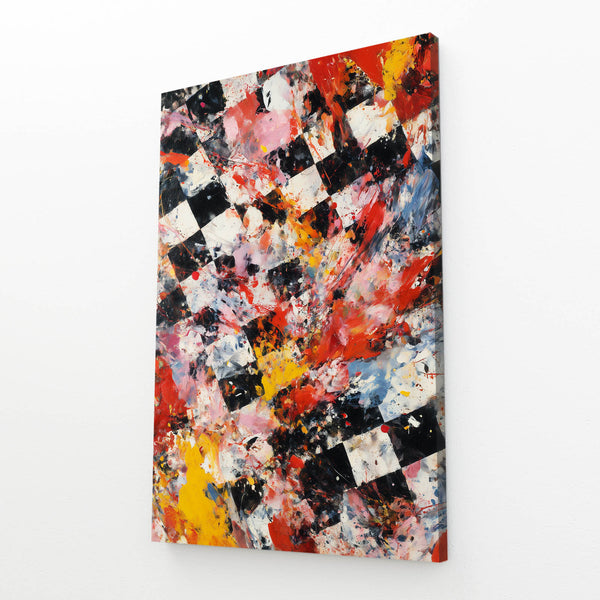 Red Abstract Chess Board Art