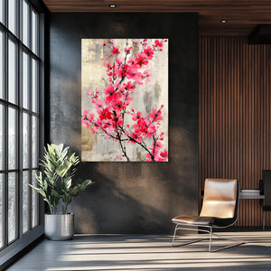 Red Cherry Blossom Branch Wall Art