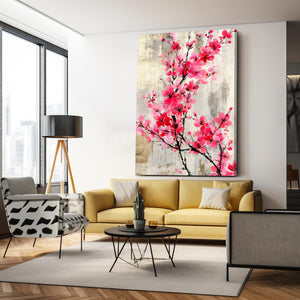 Red Cherry Blossom Branch Wall Art