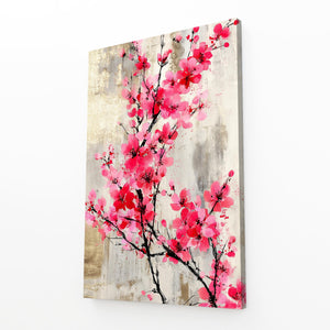 Red Cherry Blossom Branch Wall Art