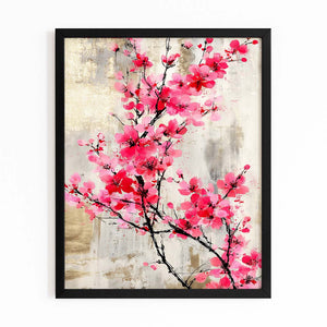 Red Cherry Blossom Branch Wall Art