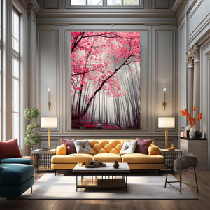 Red Cherry Blossom Forest Wall Art