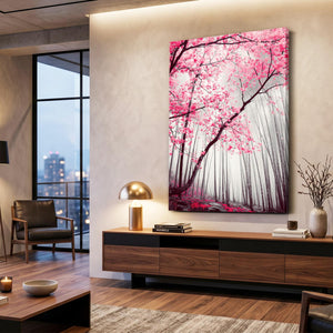 Red Cherry Blossom Forest Wall Art