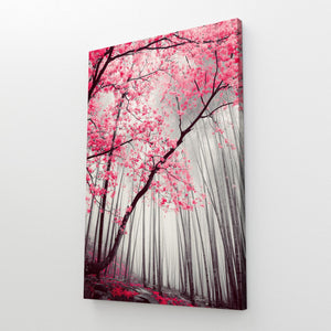 Red Cherry Blossom Forest Wall Art