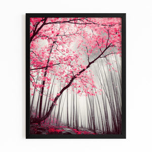 Red Cherry Blossom Forest Wall Art