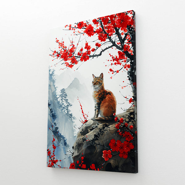 Red Flowers Cat Art | MusaArtGallery™