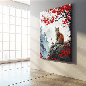 Red Flowers Cat Art | MusaArtGallery™