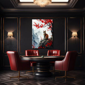 Red Flowers Cat Art | MusaArtGallery™