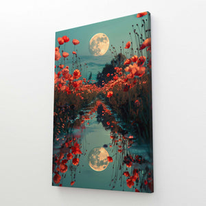 Red Flowers Moon Art | MusaArtGallery™