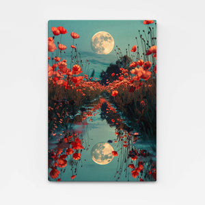 Red Flowers Moon Art | MusaArtGallery™