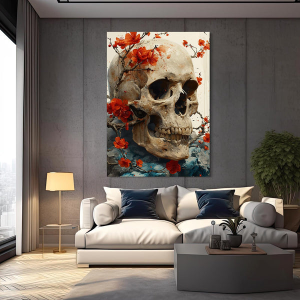 Red Flowers White Skull Art | MusaArtGallery™