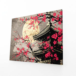 Red Japanese Cherry Blossom Pagoda Wall Art