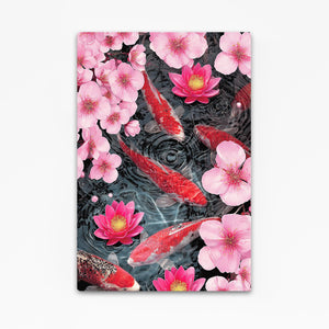 Red Koi Cherry Blossom Pond Wall Art