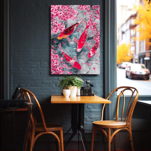 Red Koi Cherry Blossom Wall Art
