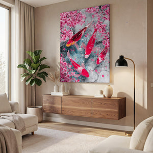 Red Koi Cherry Blossom Wall Art